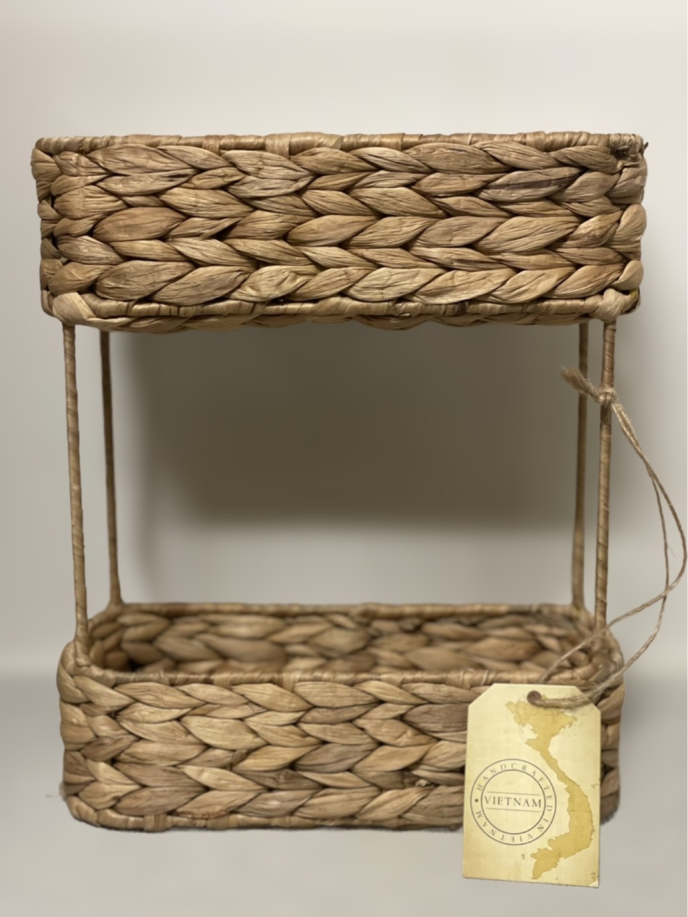 Woven Two-Tier Natural Seagrass Free Standing Basket/Shelf - Tan - Handcrafted